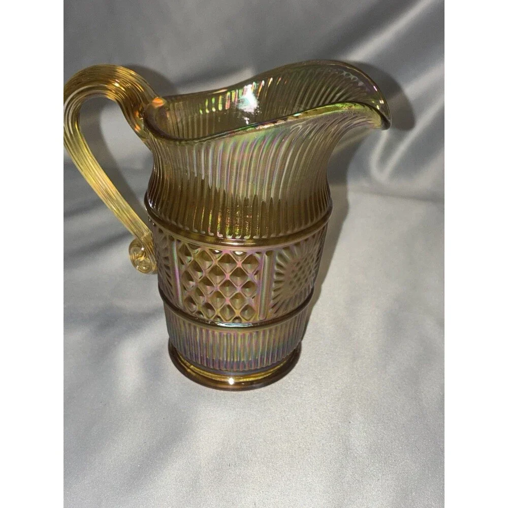 Fenton 95th Anniversary Marigold Carnival Glass Sandwich Pitcher Iridescent 2000
